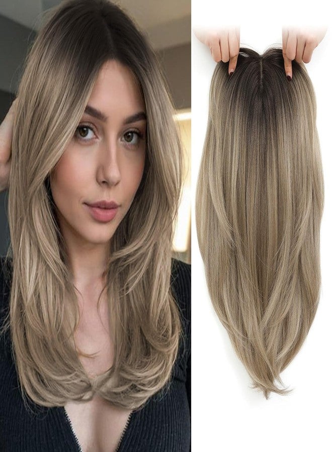 Molefi Hair Toppers for Women with Thinning Hair,16 Inch Full-End Topper,Synthetic Wiglets Pieces For Women 6.5"x6.5"Large Base for Daily Use(Ombre Dirty Blonde with Dark Root) - Image 1